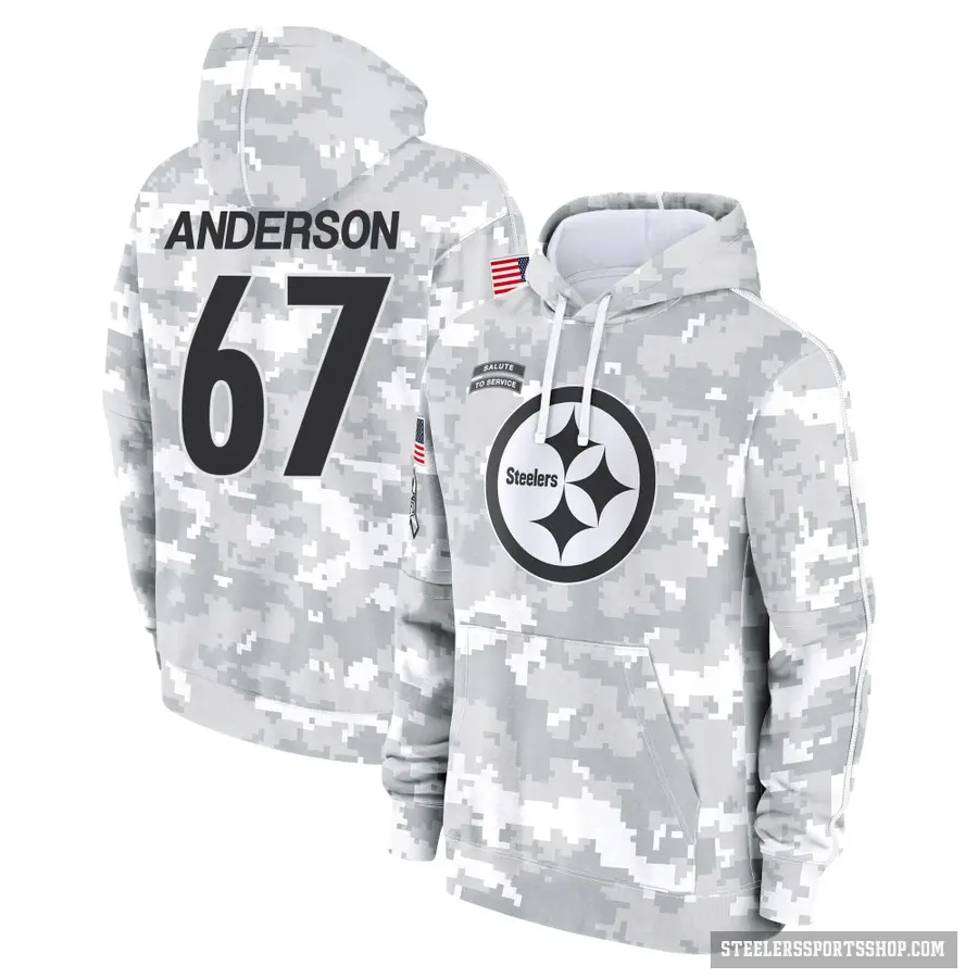 Men's ＃67 Calvin Anderson Pittsburgh Steelers Arctic Camo 2024 Salute to Service Club Fleece Pullover Hoodie