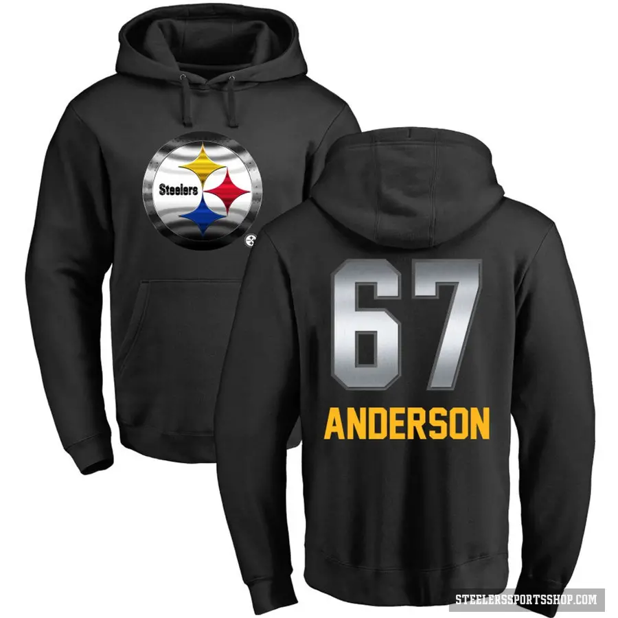 Men's ＃67 Calvin Anderson Pittsburgh Steelers Black Midnight Mascot Pullover Hoodie