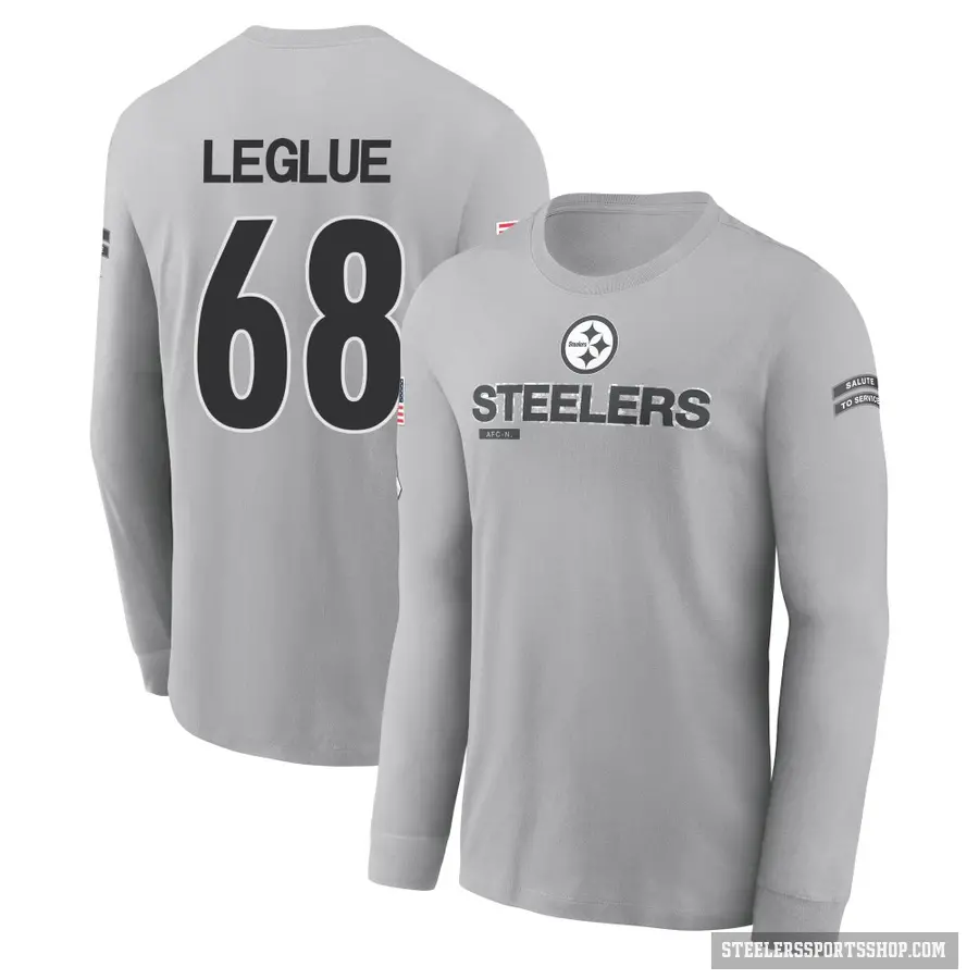 Men's ＃68 John Leglue Pittsburgh Steelers Gray 2024 Salute to Service Long Sleeve T-Shirt