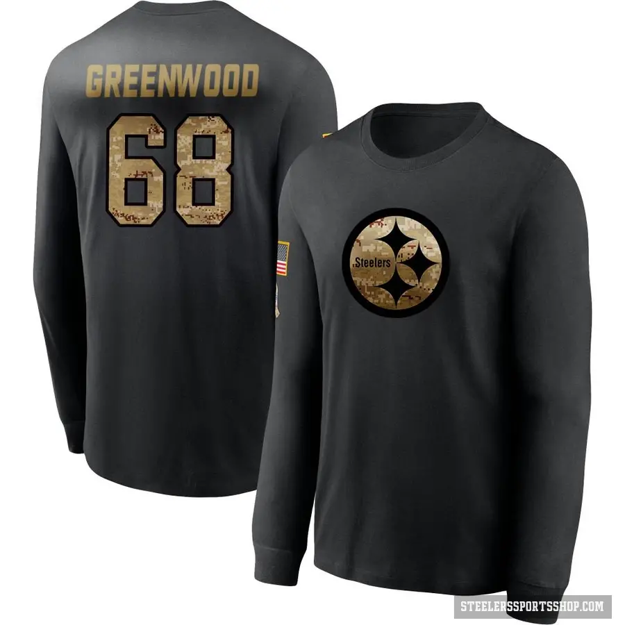 Men's ＃68 L.C. Greenwood Pittsburgh Steelers Green Black 2020 Salute To Service Sideline Performance Long Sleeve T-Shirt