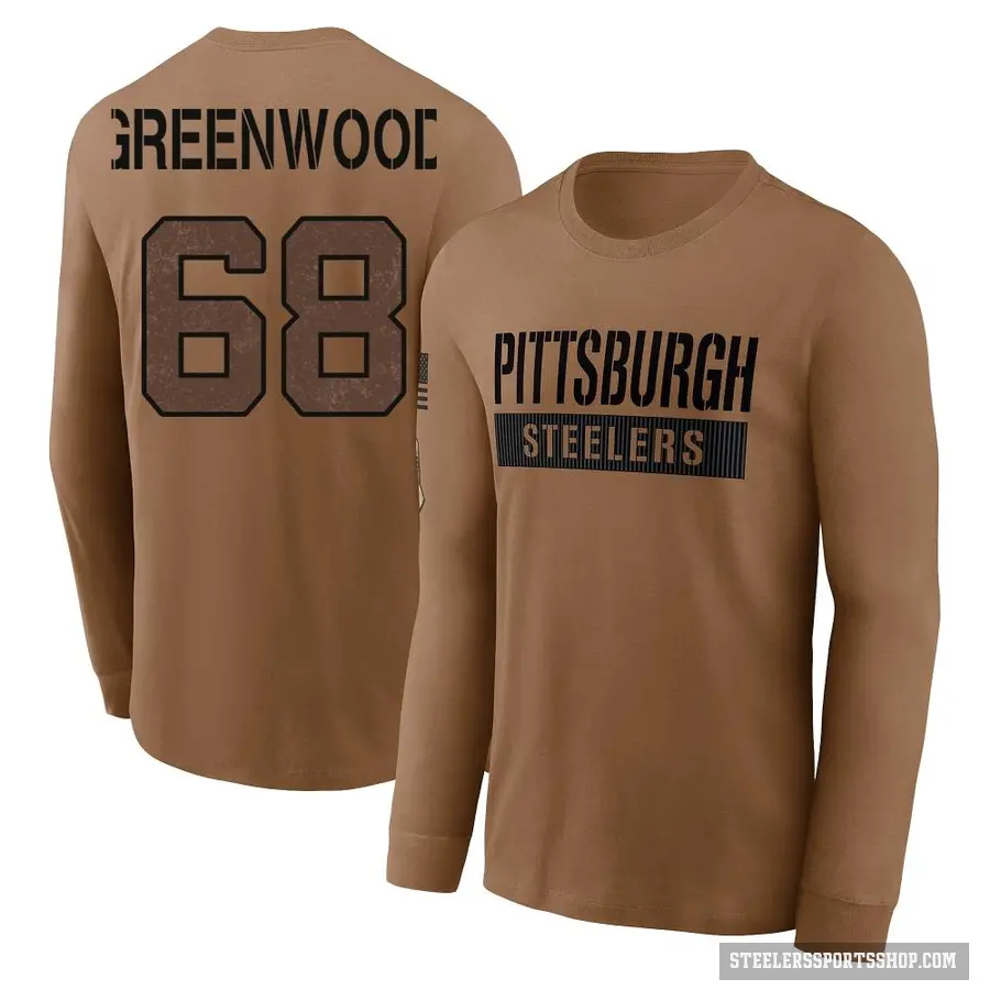 Men's ＃68 L.C. Greenwood Pittsburgh Steelers Green Brown 2023 Salute To Service Long Sleeve T-Shirt