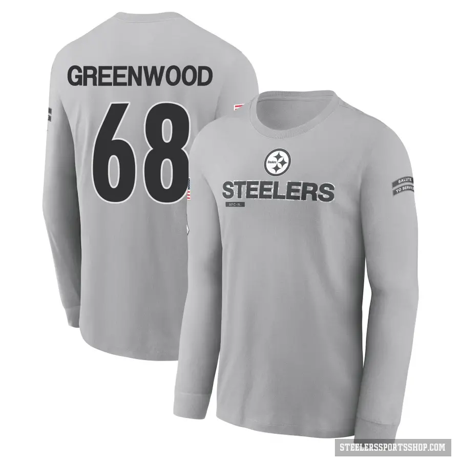 Men's ＃68 L.C. Greenwood Pittsburgh Steelers Green Gray 2024 Salute to Service Long Sleeve T-Shirt