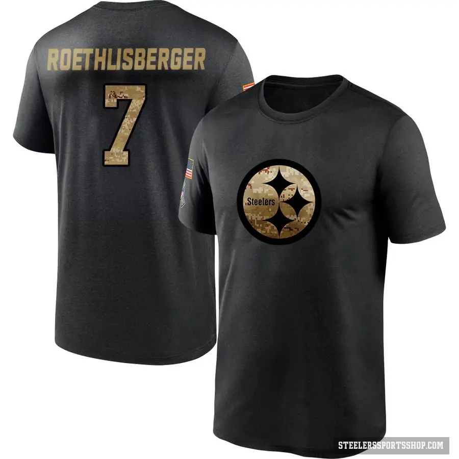 Men's ＃7 Ben Roethlisberger Pittsburgh Steelers Black 2020 Salute To Service Performance T-Shirt