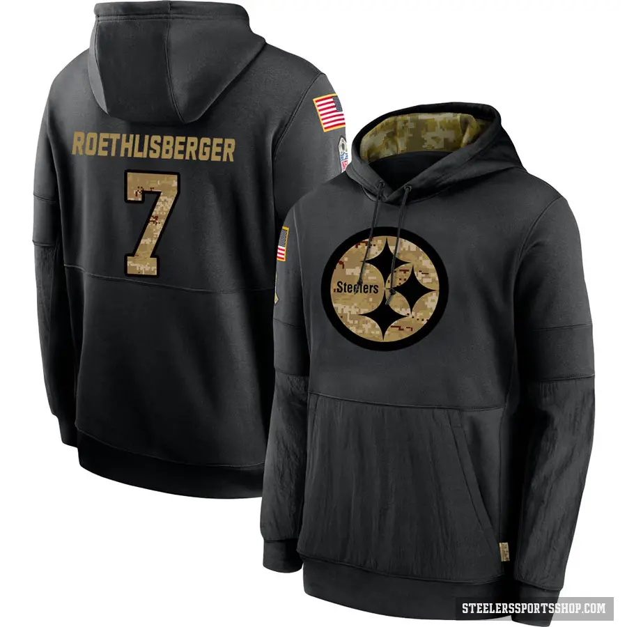 Men's ＃7 Ben Roethlisberger Pittsburgh Steelers Black 2020 Salute to Service Sideline Performance Pullover Hoodie