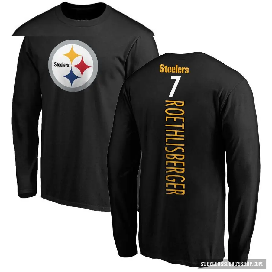 Men's ＃7 Ben Roethlisberger Pittsburgh Steelers Black Backer Long Sleeve T-Shirt