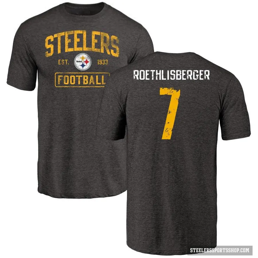 Men's ＃7 Ben Roethlisberger Pittsburgh Steelers Black Distressed T-Shirt