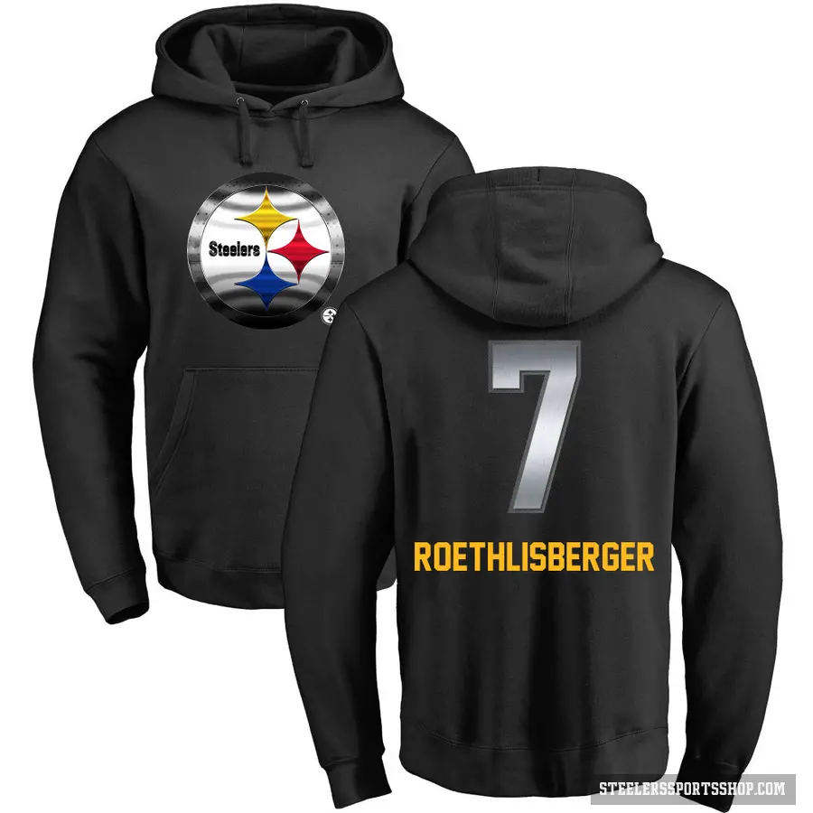 Men's ＃7 Ben Roethlisberger Pittsburgh Steelers Black Midnight Mascot Pullover Hoodie