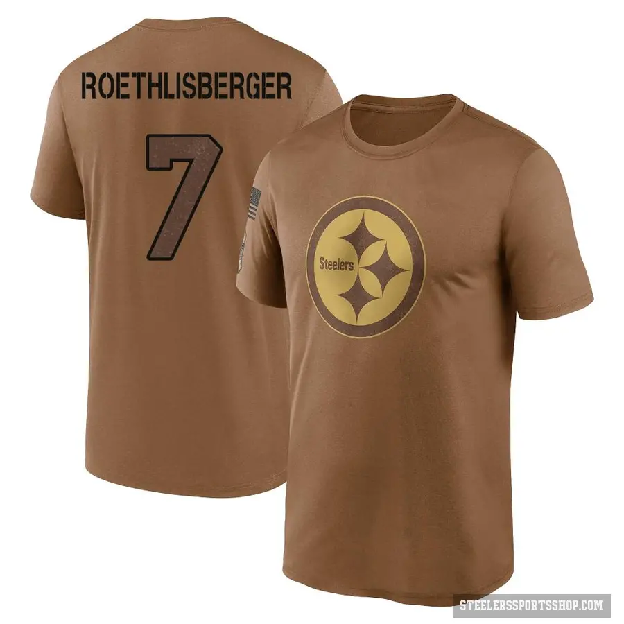 Men's ＃7 Ben Roethlisberger Pittsburgh Steelers Brown 2023 Salute To Service Performance T-Shirt