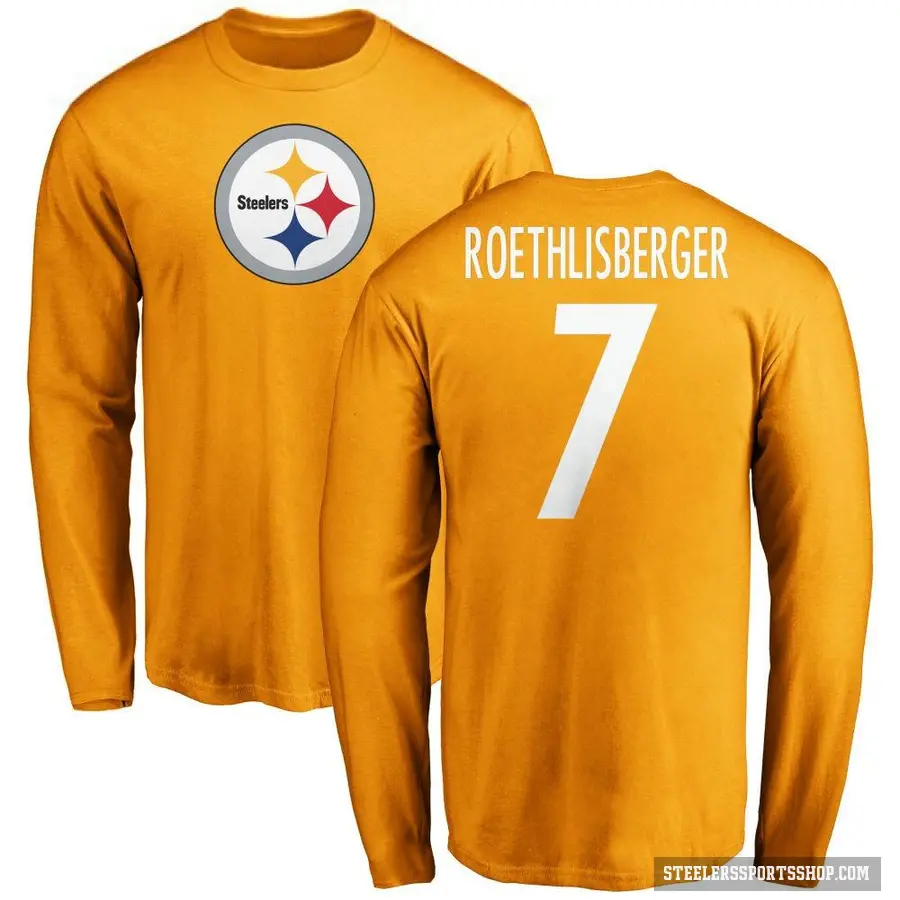 Men's ＃7 Ben Roethlisberger Pittsburgh Steelers Gold Logo Long Sleeve T-Shirt