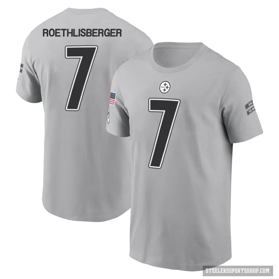 Men's ＃7 Ben Roethlisberger Pittsburgh Steelers Gray 2024 Salute to Service T-Shirt