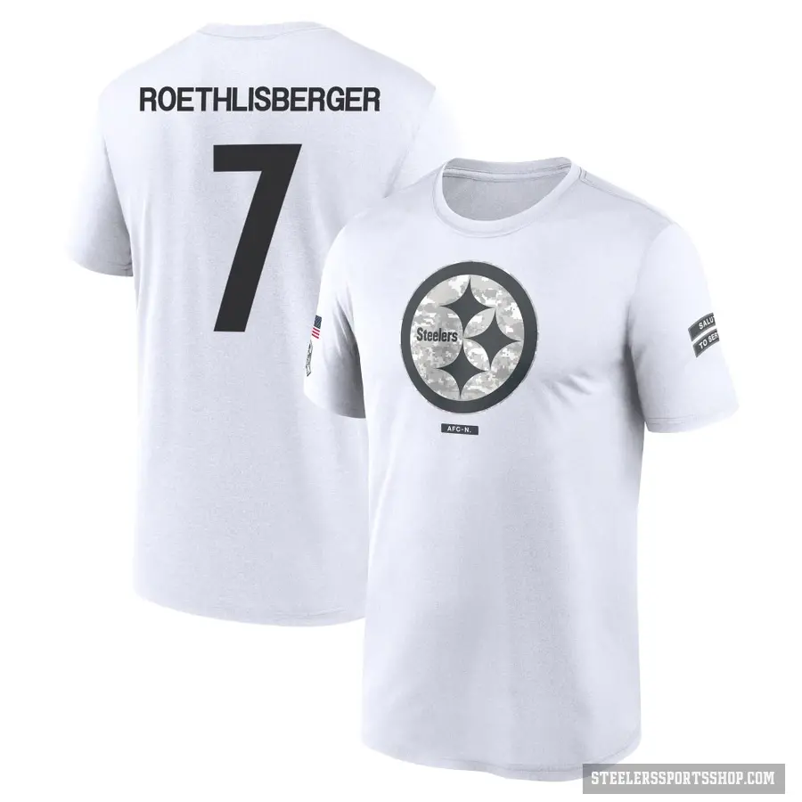 Men's ＃7 Ben Roethlisberger Pittsburgh Steelers White 2024 Salute to Service Performance T-Shirt