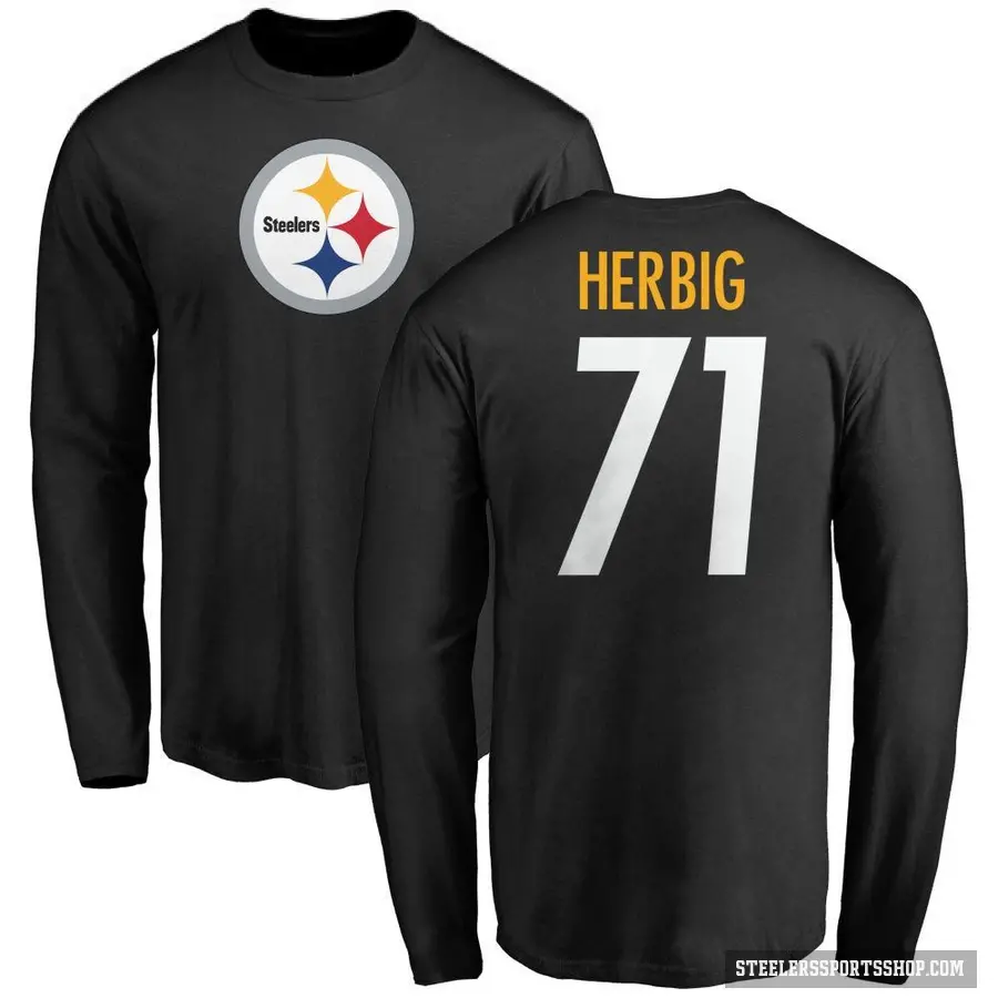 Men's ＃71 Nate Herbig Pittsburgh Steelers Black Logo Long Sleeve T-Shirt