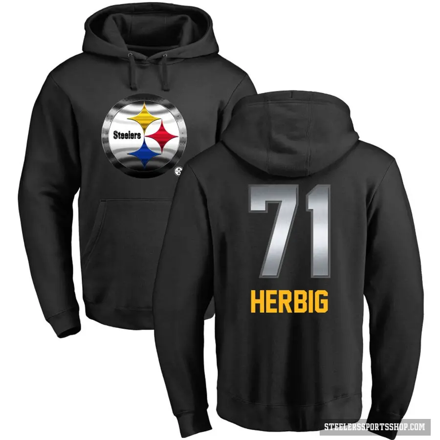 Men's ＃71 Nate Herbig Pittsburgh Steelers Black Midnight Mascot Pullover Hoodie