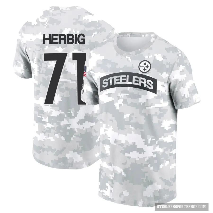 Men's ＃71 Nate Herbig Pittsburgh Steelers Camo Arctic 2024 Salute to Service Performance T-Shirt