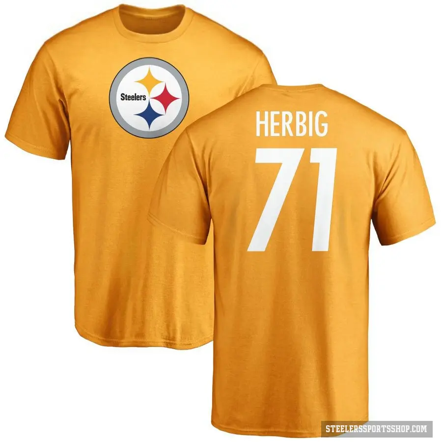 Men's ＃71 Nate Herbig Pittsburgh Steelers Gold Logo T-Shirt