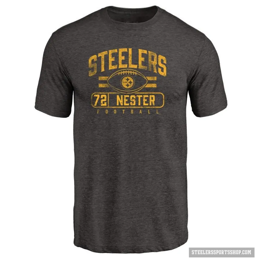 Men's ＃72 Doug Nester Pittsburgh Steelers Black Flanker T-Shirt