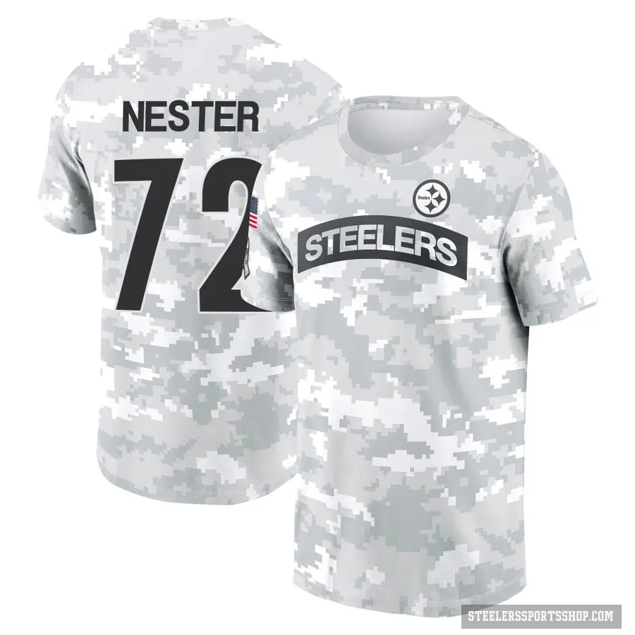 Men's ＃72 Doug Nester Pittsburgh Steelers Camo Arctic 2024 Salute to Service Performance T-Shirt