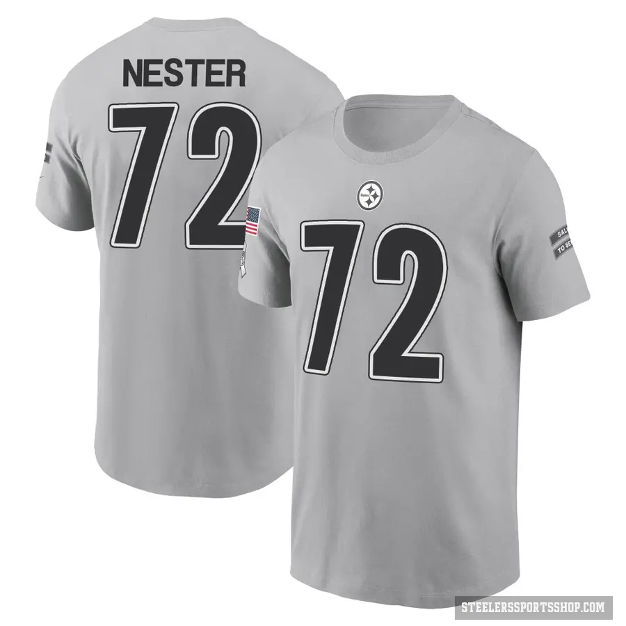 Men's ＃72 Doug Nester Pittsburgh Steelers Gray 2024 Salute to Service T-Shirt