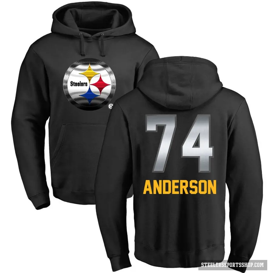 Men's ＃74 Spencer Anderson Pittsburgh Steelers Black Midnight Mascot Pullover Hoodie