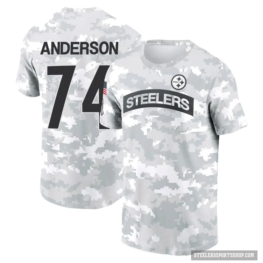 Men's ＃74 Spencer Anderson Pittsburgh Steelers Camo Arctic 2024 Salute to Service Performance T-Shirt