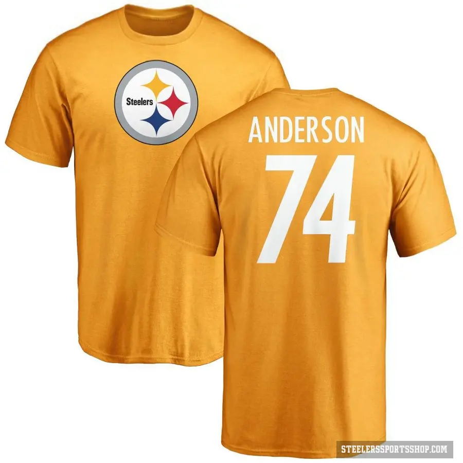 Men's ＃74 Spencer Anderson Pittsburgh Steelers Gold Logo T-Shirt