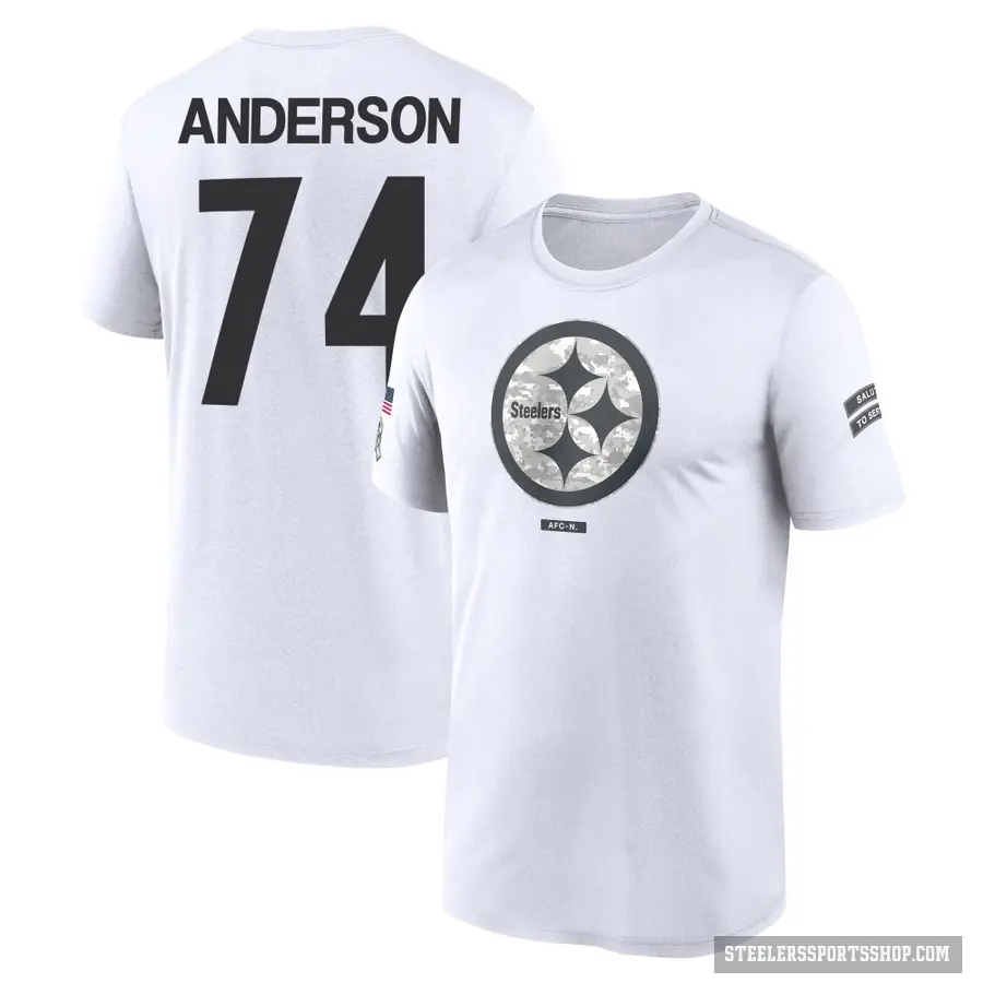 Men's ＃74 Spencer Anderson Pittsburgh Steelers White 2024 Salute to Service Performance T-Shirt