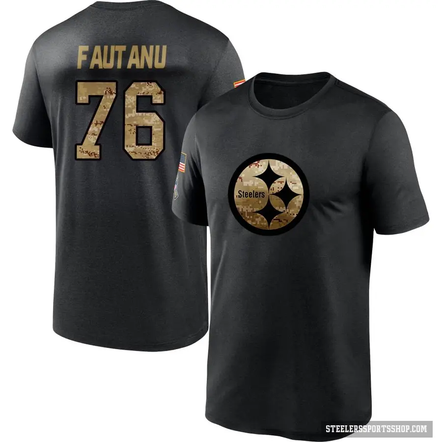 Men's ＃76 Troy Fautanu Pittsburgh Steelers Black 2020 Salute To Service Performance T-Shirt