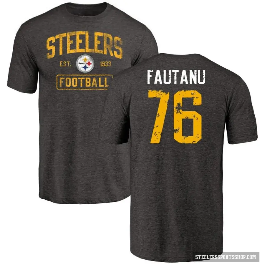 Men's ＃76 Troy Fautanu Pittsburgh Steelers Black Distressed T-Shirt