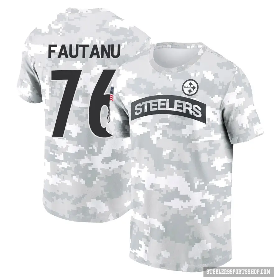 Men's ＃76 Troy Fautanu Pittsburgh Steelers Camo Arctic 2024 Salute to Service Performance T-Shirt