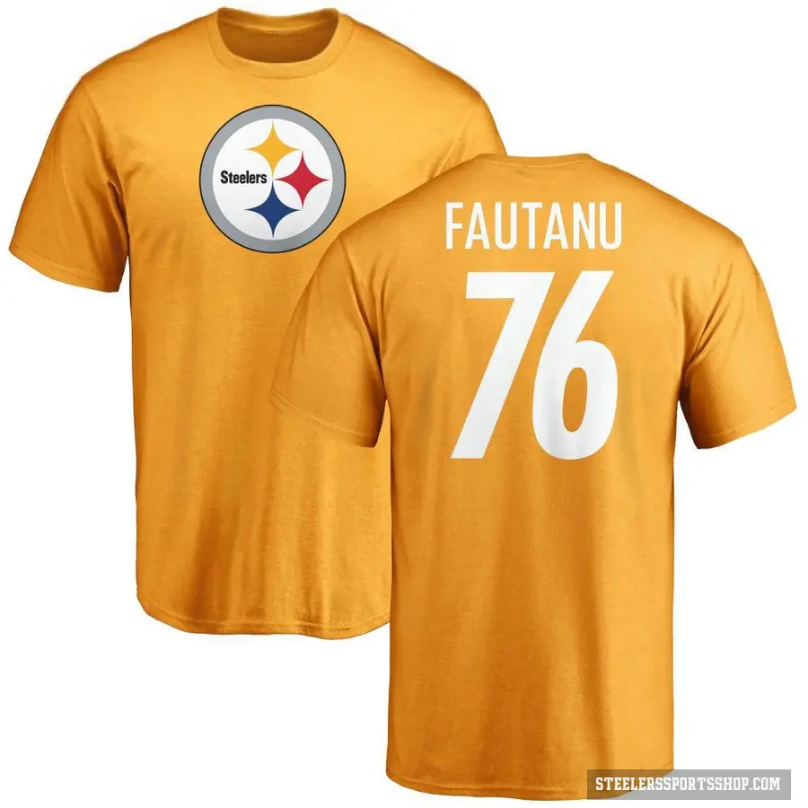 Men's ＃76 Troy Fautanu Pittsburgh Steelers Gold Logo T-Shirt