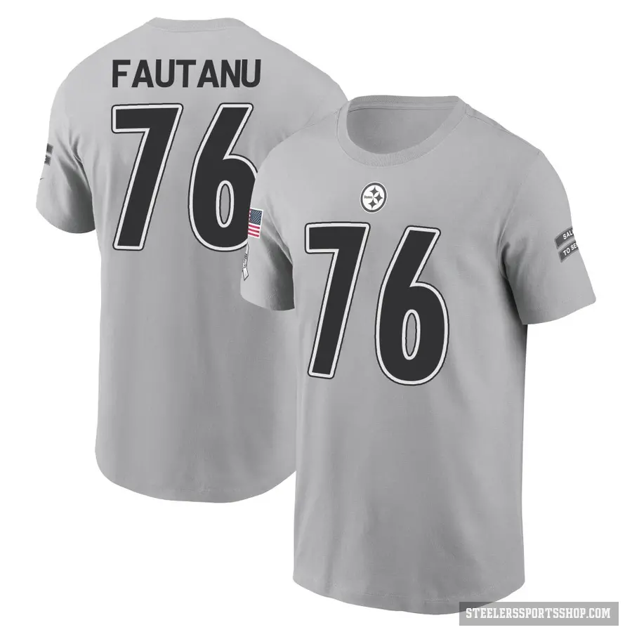 Men's ＃76 Troy Fautanu Pittsburgh Steelers Gray 2024 Salute to Service T-Shirt