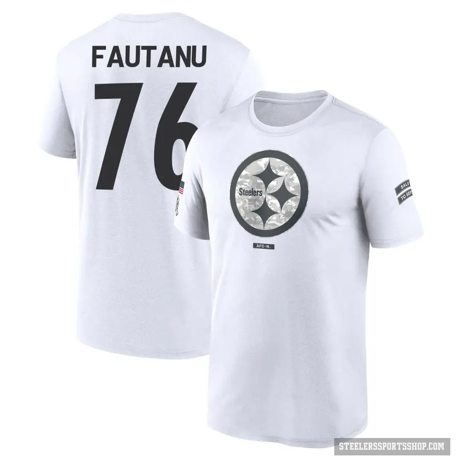 Men's ＃76 Troy Fautanu Pittsburgh Steelers White 2024 Salute to Service Performance T-Shirt