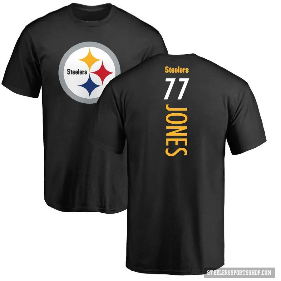 Men's ＃77 Broderick Jones Pittsburgh Steelers Black Backer T-Shirt