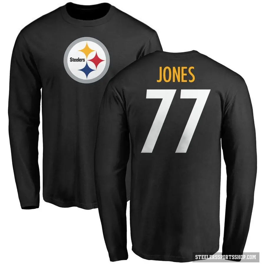 Men's ＃77 Broderick Jones Pittsburgh Steelers Black Logo Long Sleeve T-Shirt