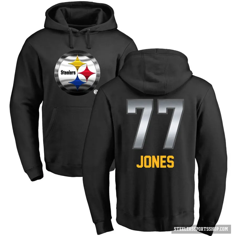 Men's ＃77 Broderick Jones Pittsburgh Steelers Black Midnight Mascot Pullover Hoodie