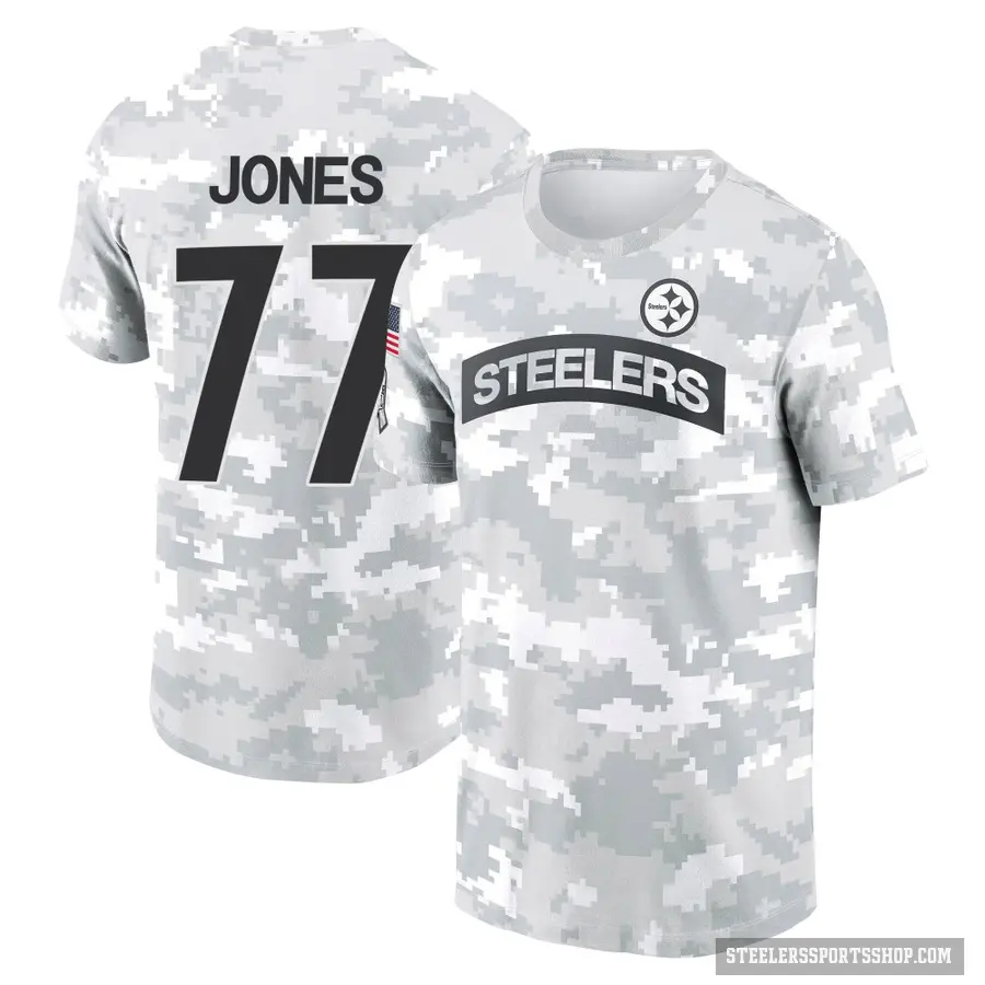 Men's ＃77 Broderick Jones Pittsburgh Steelers Camo Arctic 2024 Salute to Service Performance T-Shirt