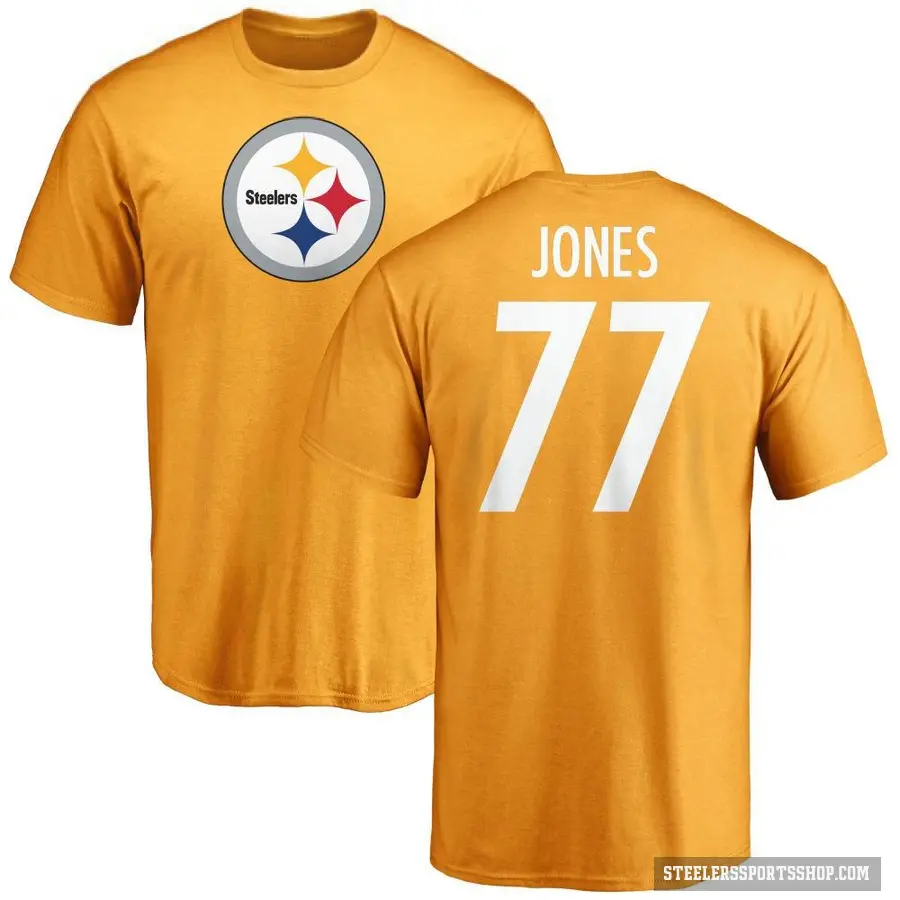 Men's ＃77 Broderick Jones Pittsburgh Steelers Gold Logo T-Shirt