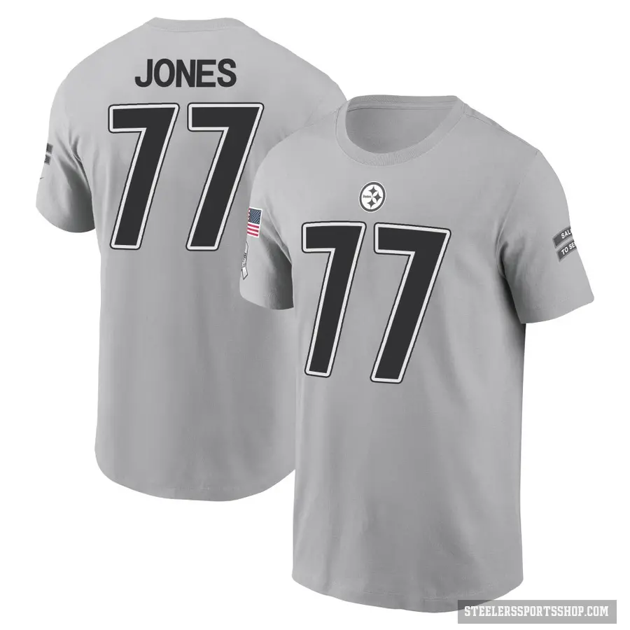 Men's ＃77 Broderick Jones Pittsburgh Steelers Gray 2024 Salute to Service T-Shirt