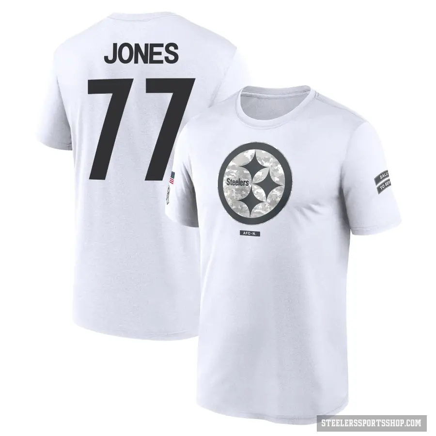 Men's ＃77 Broderick Jones Pittsburgh Steelers White 2024 Salute to Service Performance T-Shirt