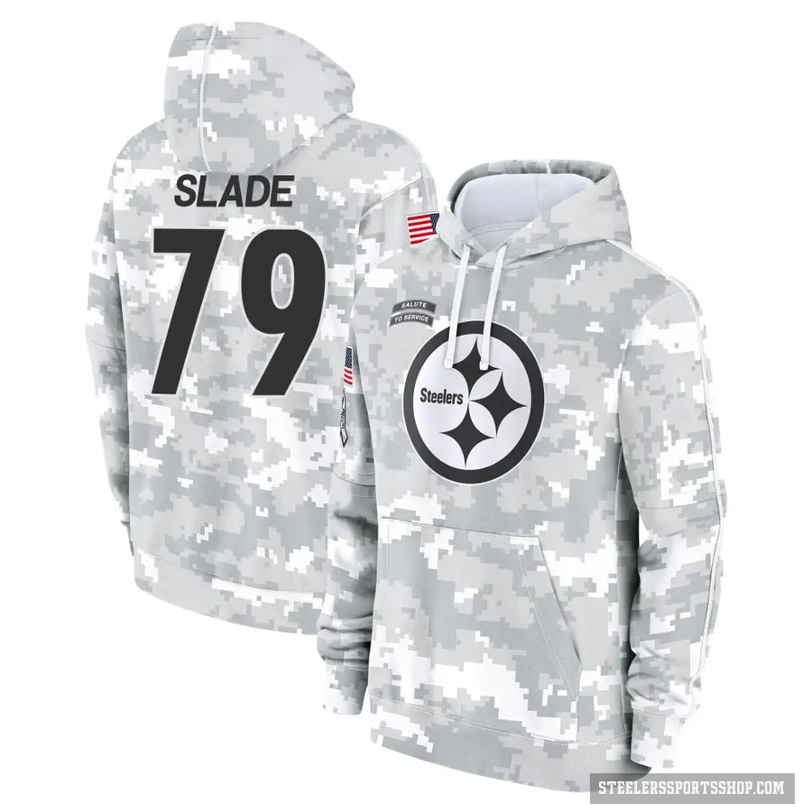 Men's ＃79 Jacob Slade Pittsburgh Steelers Arctic Camo 2024 Salute to Service Club Fleece Pullover Hoodie