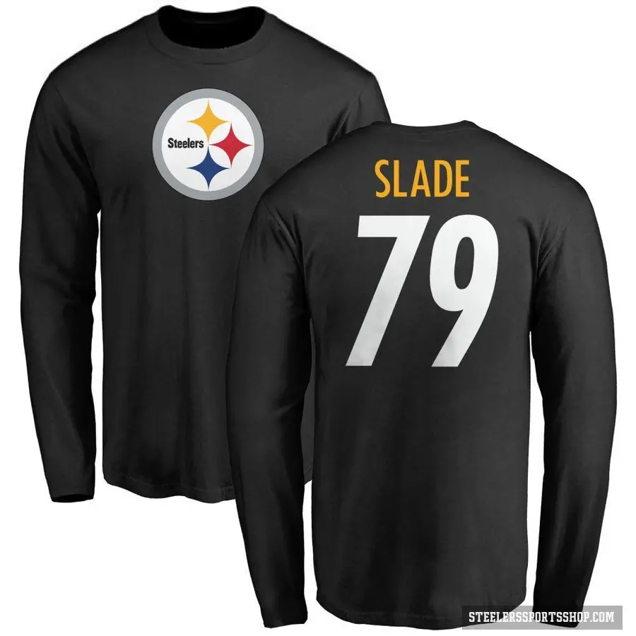 Men's ＃79 Jacob Slade Pittsburgh Steelers Black Logo Long Sleeve T-Shirt