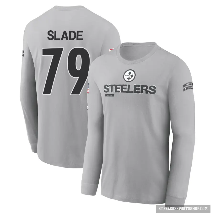 Men's ＃79 Jacob Slade Pittsburgh Steelers Gray 2024 Salute to Service Long Sleeve T-Shirt