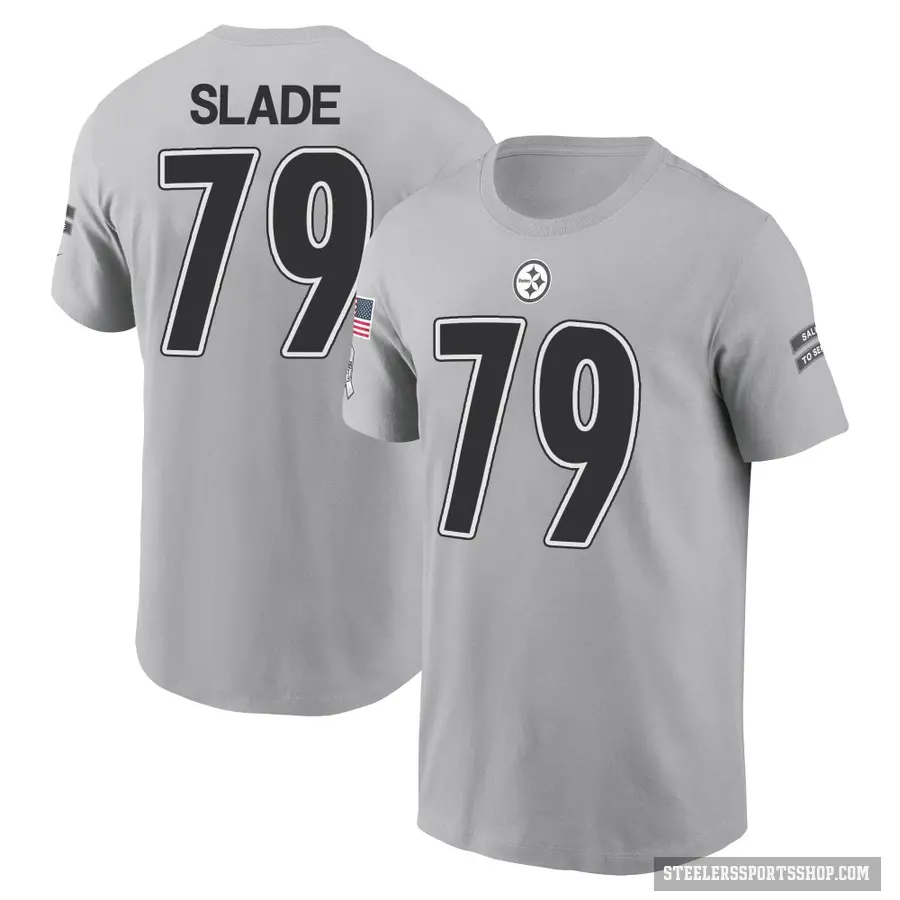 Men's ＃79 Jacob Slade Pittsburgh Steelers Gray 2024 Salute to Service T-Shirt