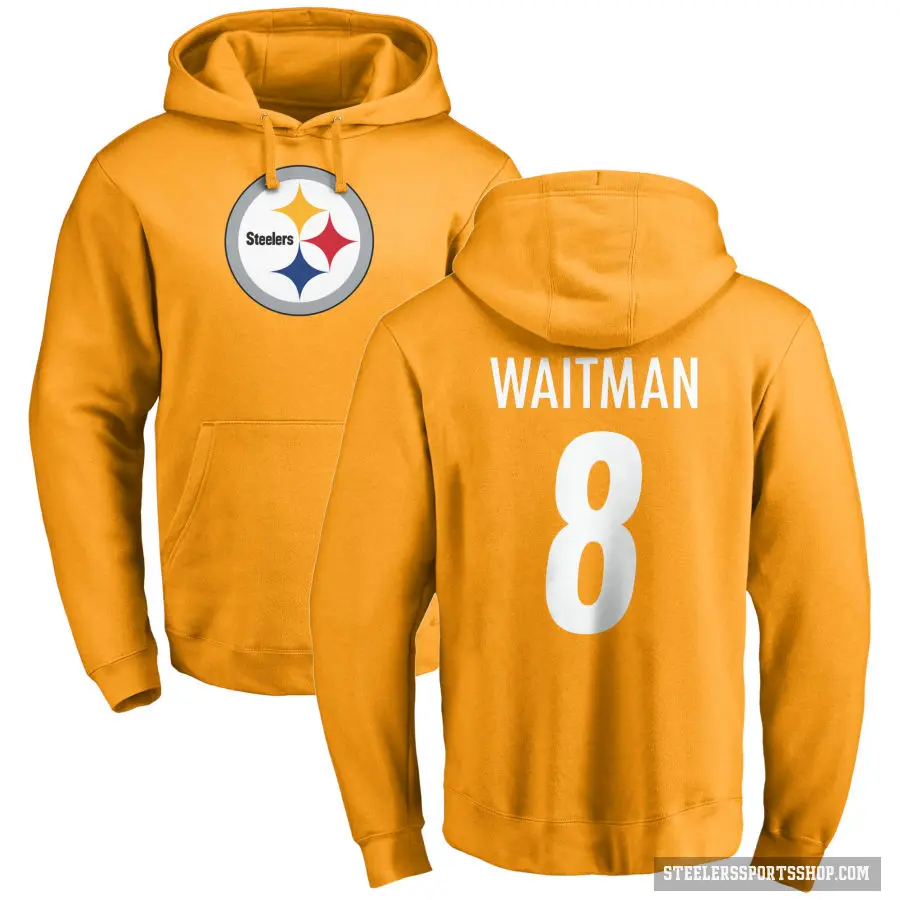 Men's ＃8 Corliss Waitman Pittsburgh Steelers Gold Pro Line Name & Number Logo Pullover Hoodie