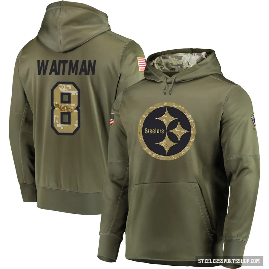 Men's ＃8 Corliss Waitman Pittsburgh Steelers Olive Salute to Service Pullover Hoodie