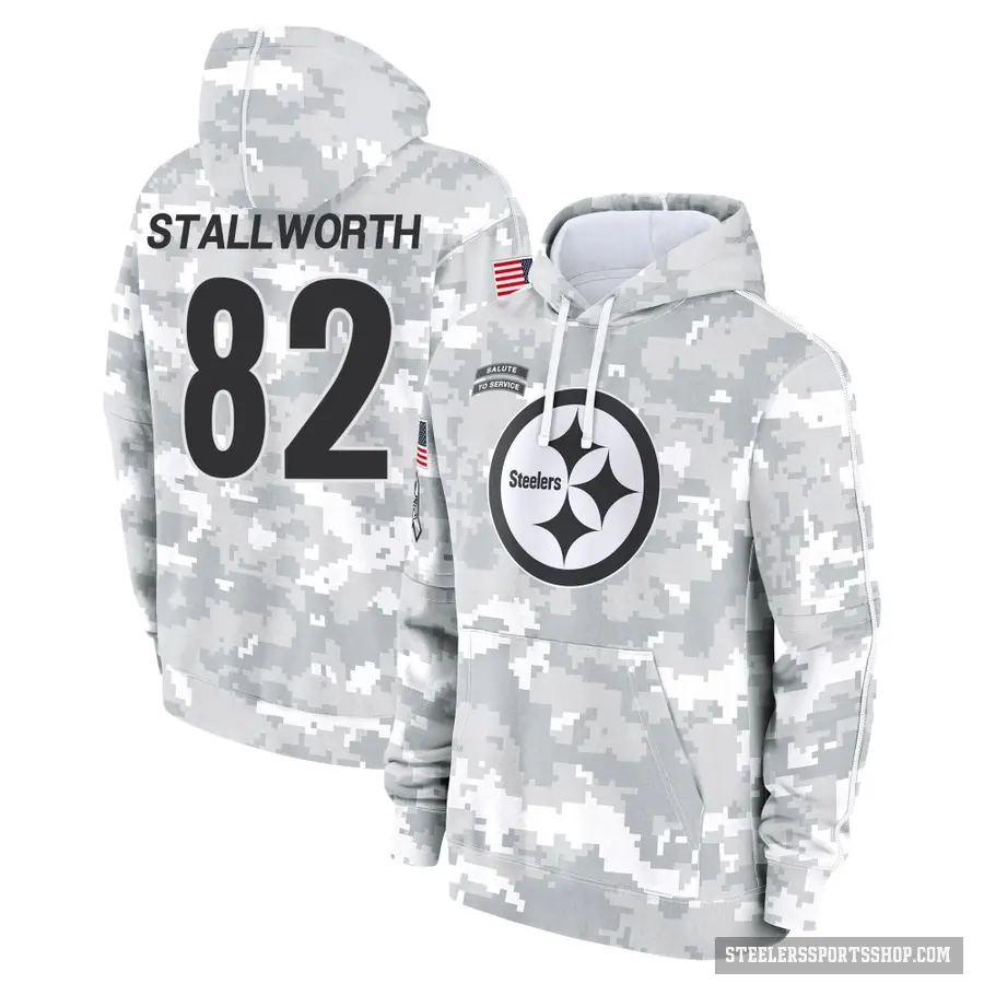 Men's ＃82 John Stallworth Pittsburgh Steelers Arctic Camo 2024 Salute to Service Club Fleece Pullover Hoodie