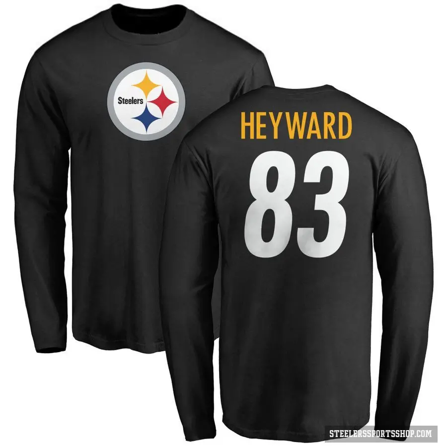 Men's ＃83 Connor Heyward Pittsburgh Steelers Black Logo Long Sleeve T-Shirt