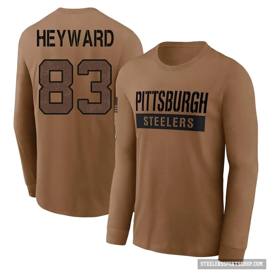 Men's ＃83 Connor Heyward Pittsburgh Steelers Brown 2023 Salute To Service Long Sleeve T-Shirt