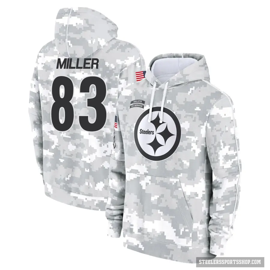 Men's ＃83 Heath Miller Pittsburgh Steelers Arctic Camo 2024 Salute to Service Club Fleece Pullover Hoodie