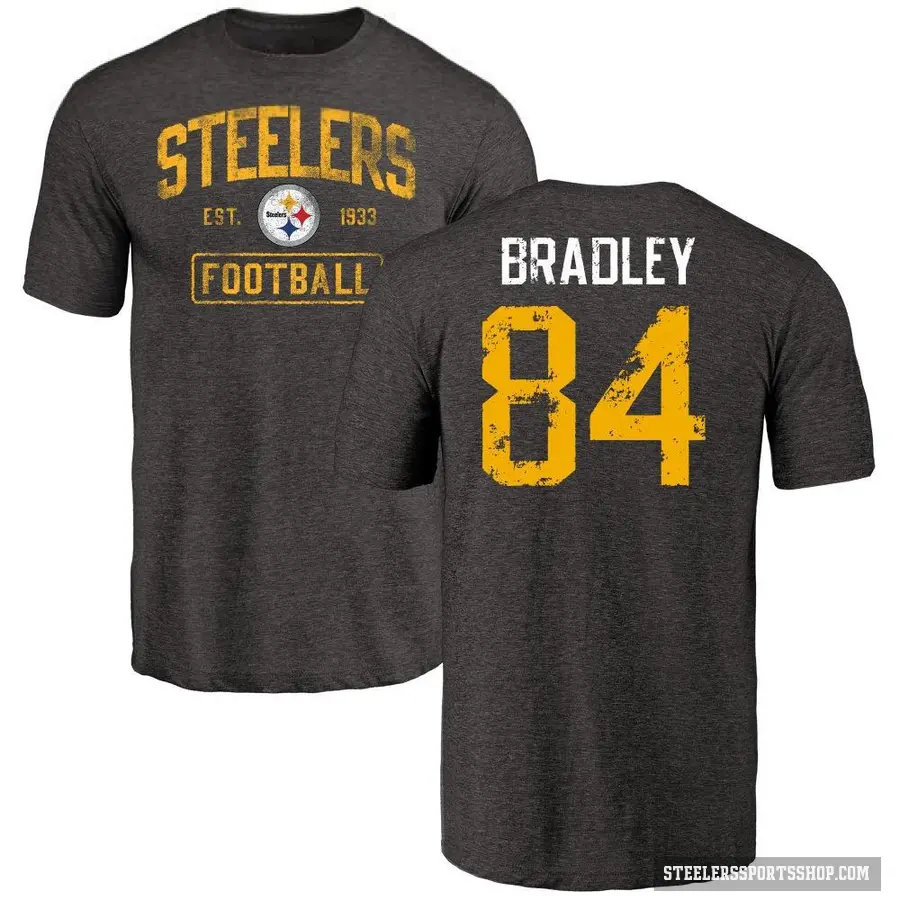 Men's ＃84 Ja'Marcus Bradley Pittsburgh Steelers Black Distressed T-Shirt